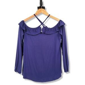 NEW Cable & Gauge‎ Women's Ruffle Trim Knit Blouse Blue Size Small